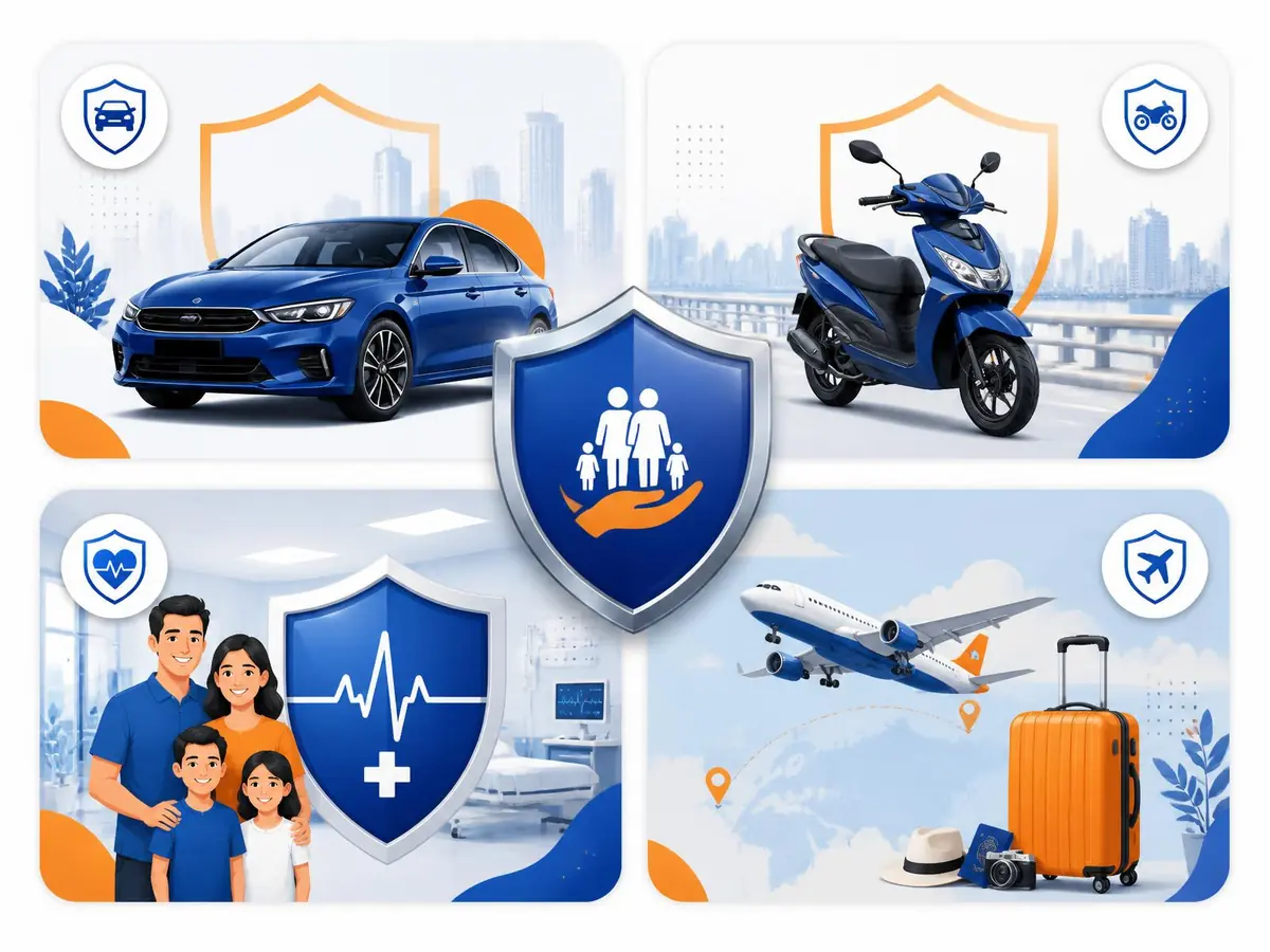 Car, bike, health and travel insurance categories offered by BAGIC, an authorized Bajaj General Insurance partner in Hyderabad